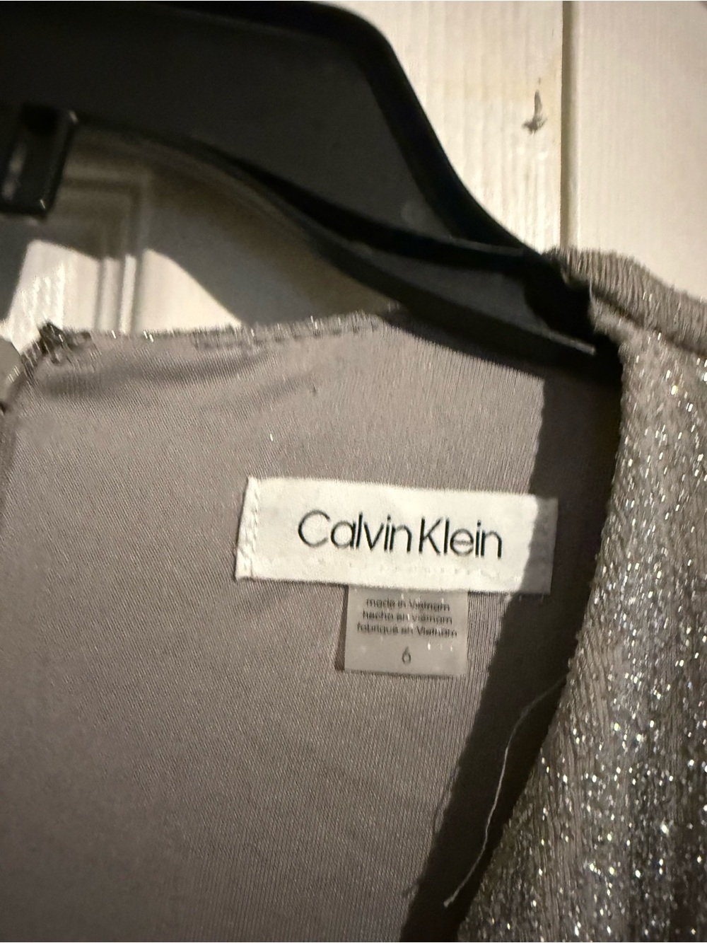 Calvin Klein Silver Glitter Long-Sleeve Ruched Wrap Dress - Picture 8 of 8